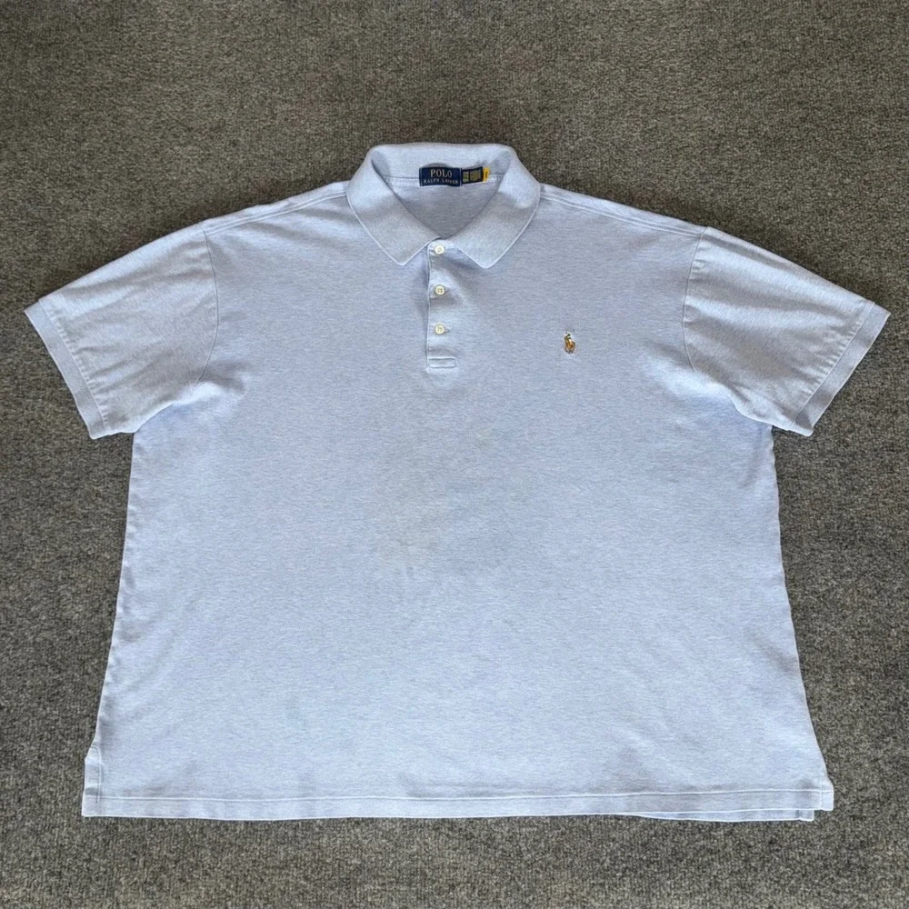 Polo Ralph‎ Lauren Mens 2XB Blue Polo Shirt Short Sleeve Casual Big Tall Cotton